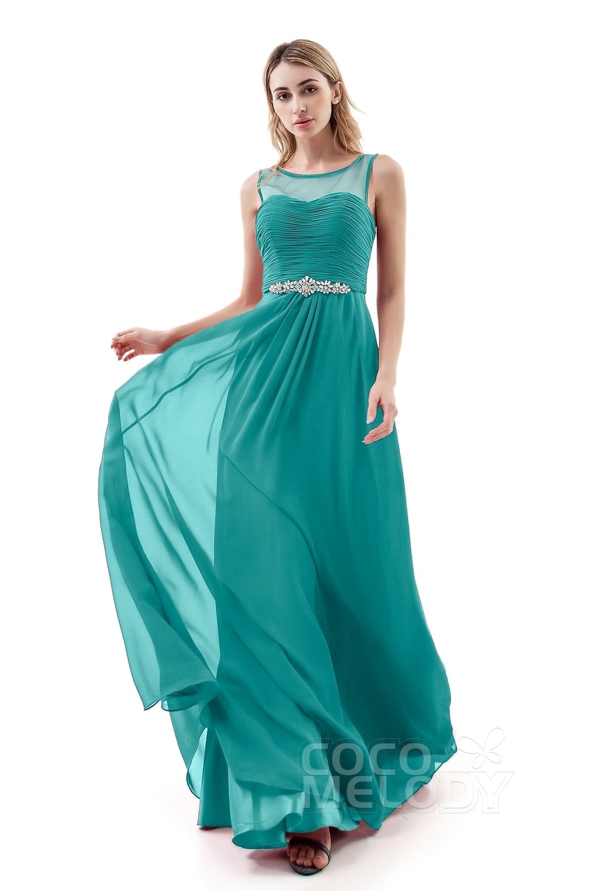 COCOMELODY A-Line Sweep-Brush Train Chiffon Dress PR3400 