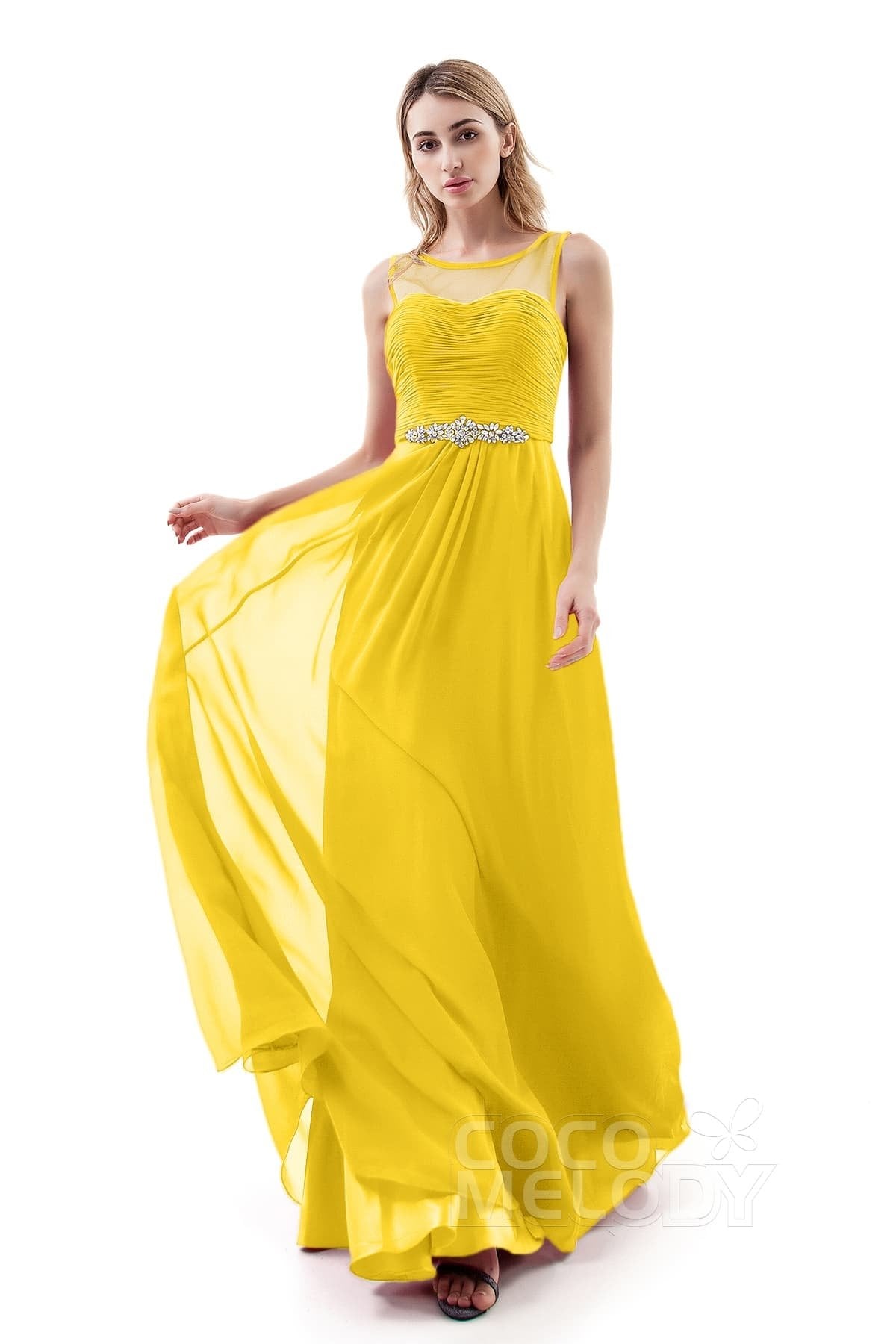 COCOMELODY A-Line Sweep-Brush Train Chiffon Dress PR3400 