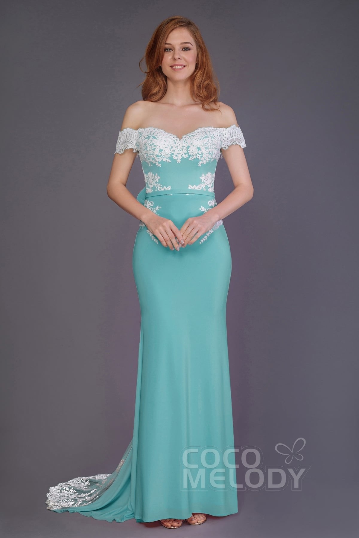 COCOMELODY Mermaid Sweep Train Knitted Fabric Bridesmaid Dress PR3491 