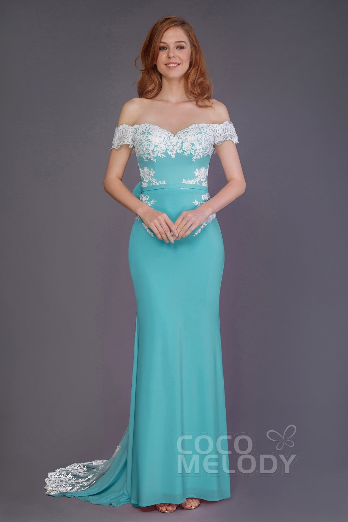 COCOMELODY Mermaid Sweep Train Knitted Fabric Bridesmaid Dress PR3491 