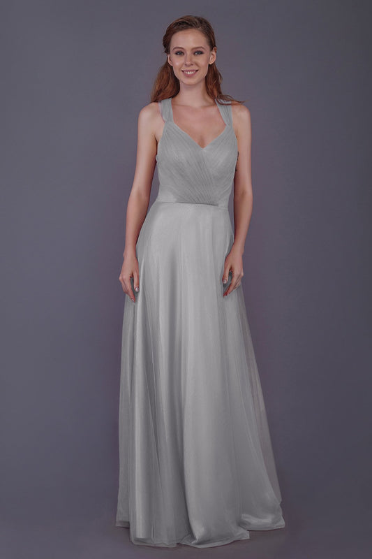 Sheath-Column Floor Length Tulle Bridesmaid Dress PR3496