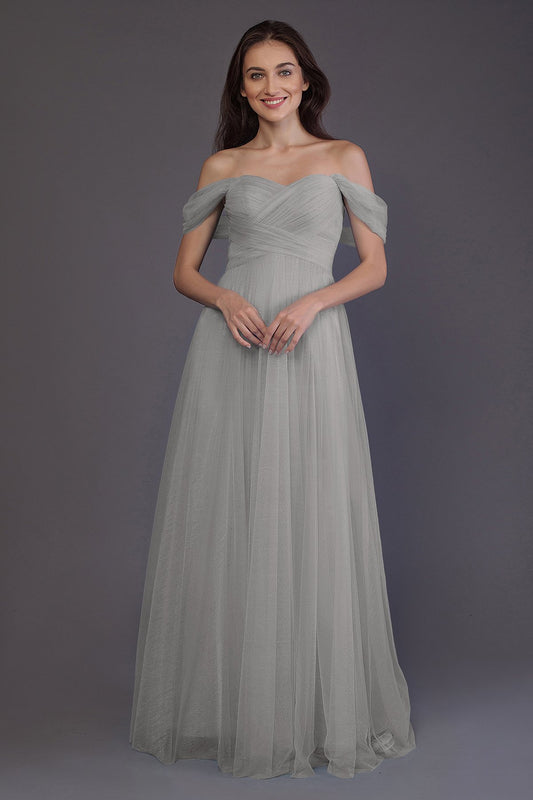 Sheath-Column Floor Length Tulle Bridesmaid Dress PR3512