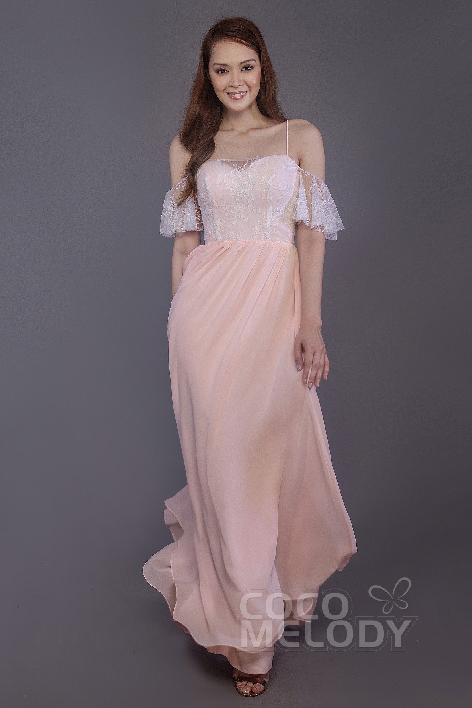 COCOMELODY Sheath-Column Floor Length Chiffon Bridesmaid Dress PR3521 