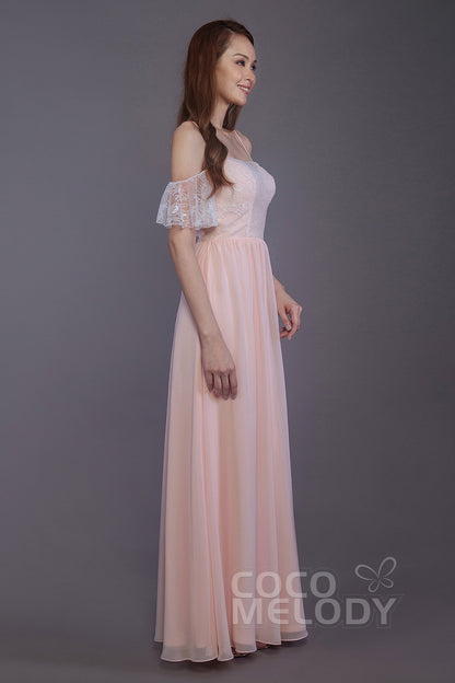 COCOMELODY Sheath-Column Floor Length Chiffon Bridesmaid Dress PR3521 