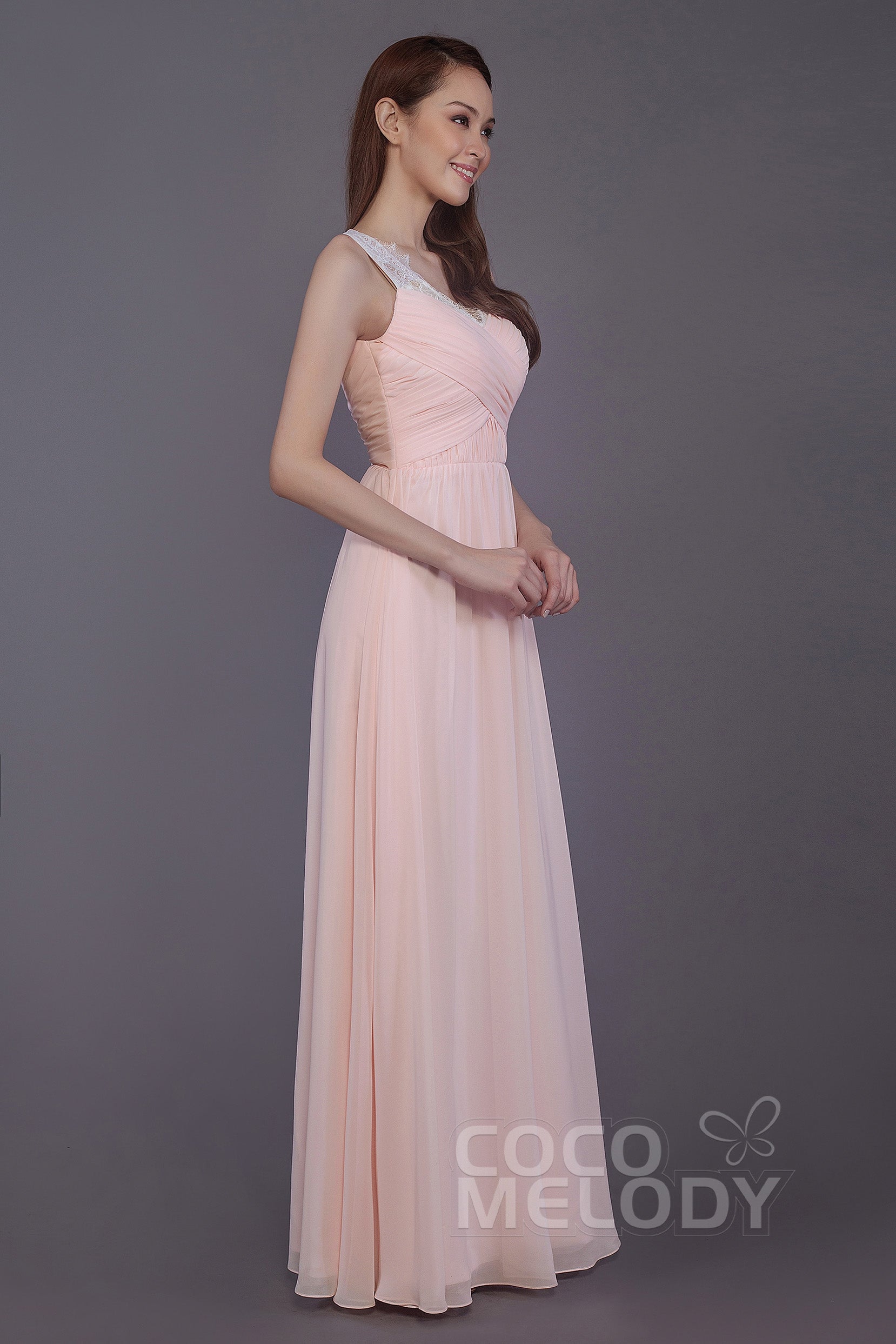 COCOMELODY Sheath-Column Floor Length Chiffon Bridesmaid Dress PR3542 