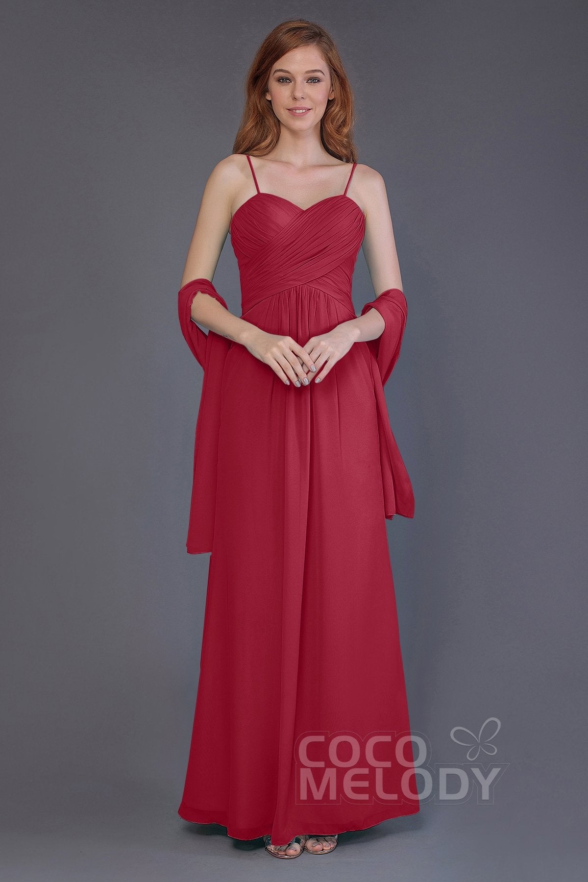 COCOMELODY Sheath-Column Floor Length Chiffon Bridesmaid Dress PR3544 