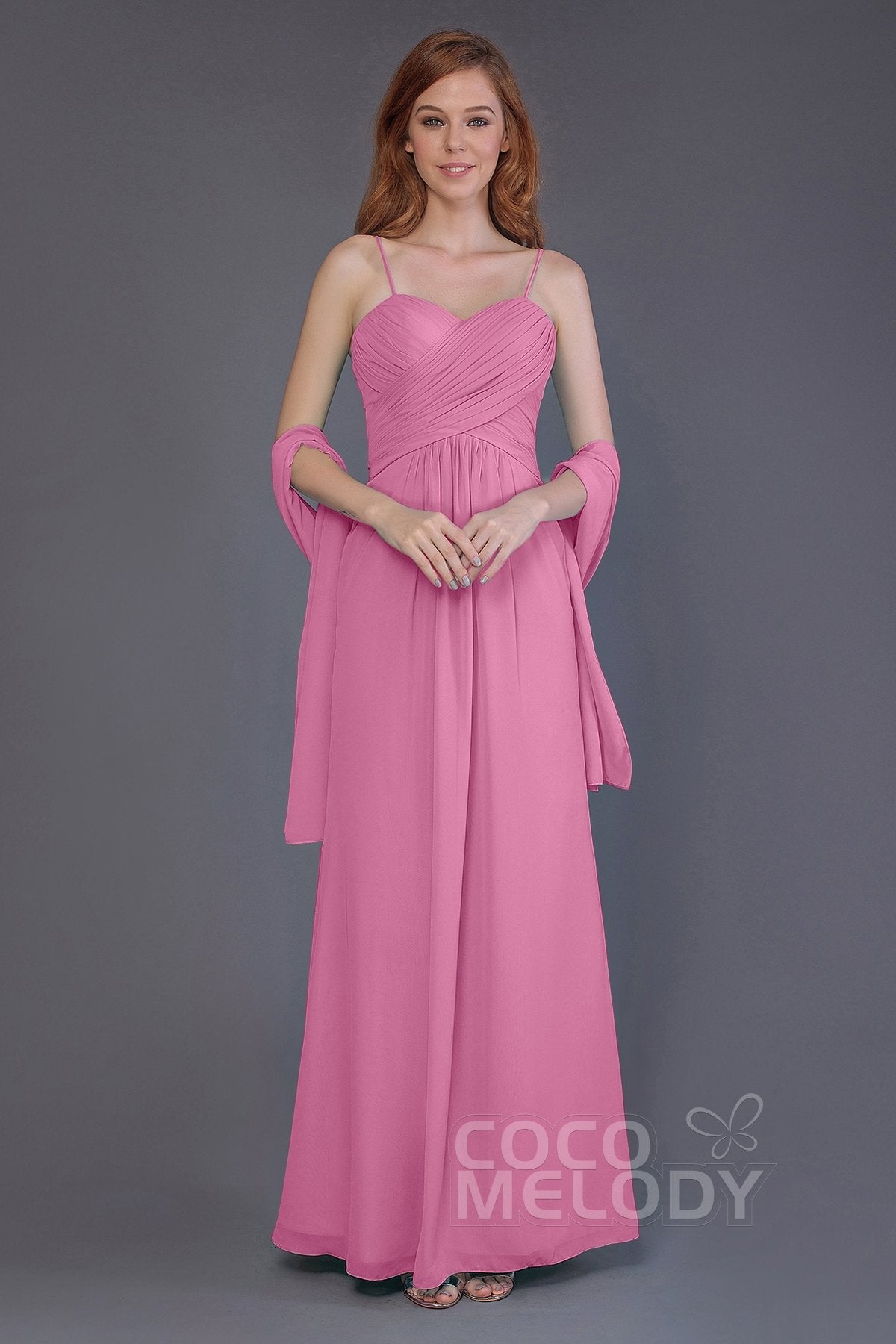 COCOMELODY Sheath-Column Floor Length Chiffon Bridesmaid Dress PR3544 