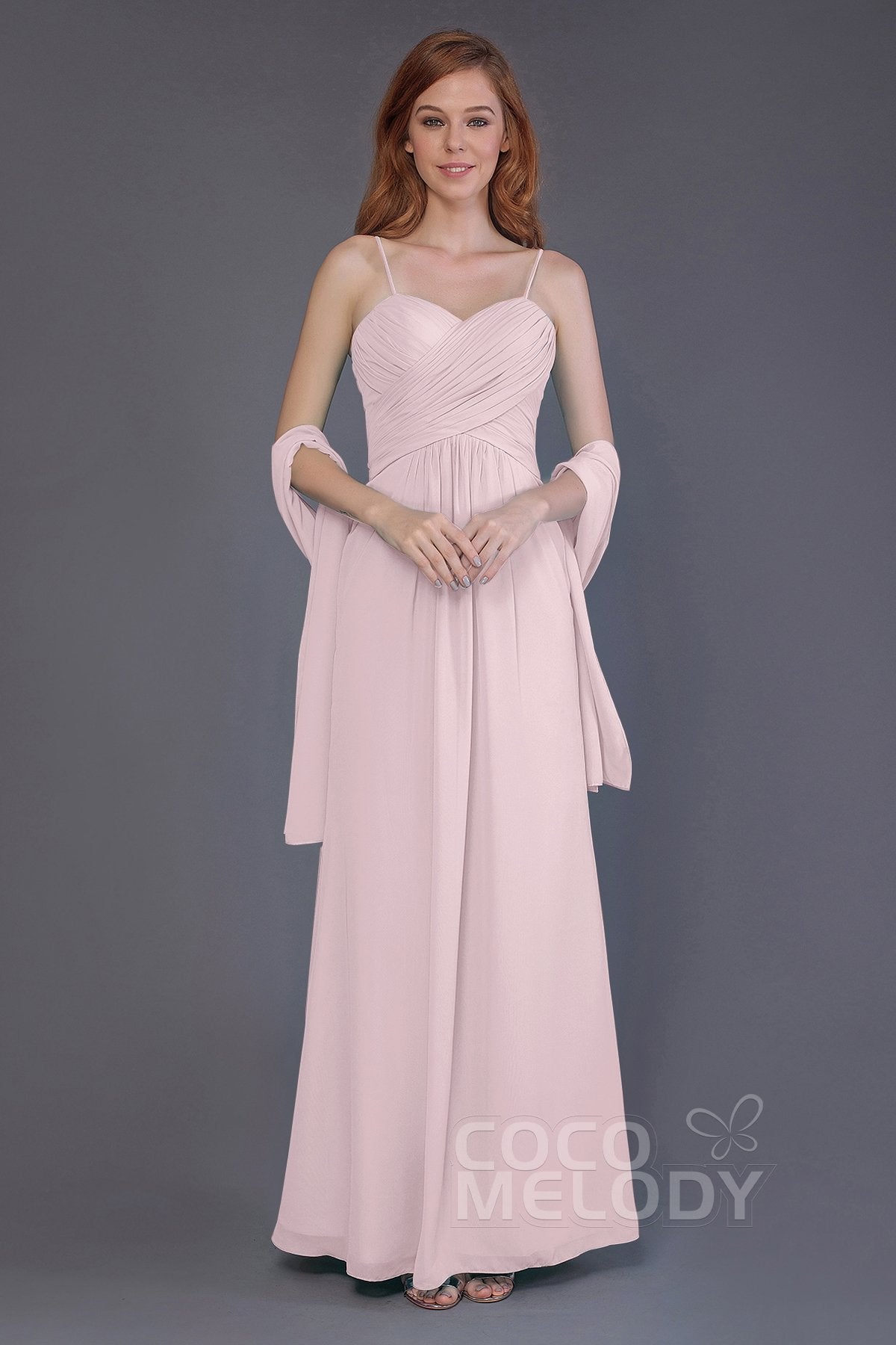 COCOMELODY Sheath-Column Floor Length Chiffon Bridesmaid Dress PR3544 