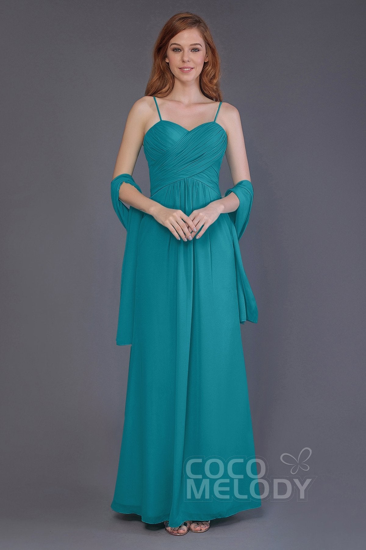 COCOMELODY Sheath-Column Floor Length Chiffon Bridesmaid Dress PR3544 