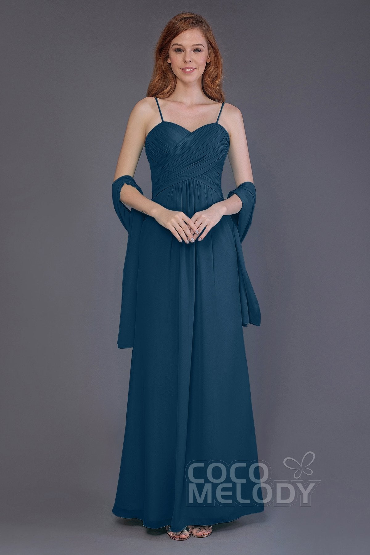 COCOMELODY Sheath-Column Floor Length Chiffon Bridesmaid Dress PR3544 