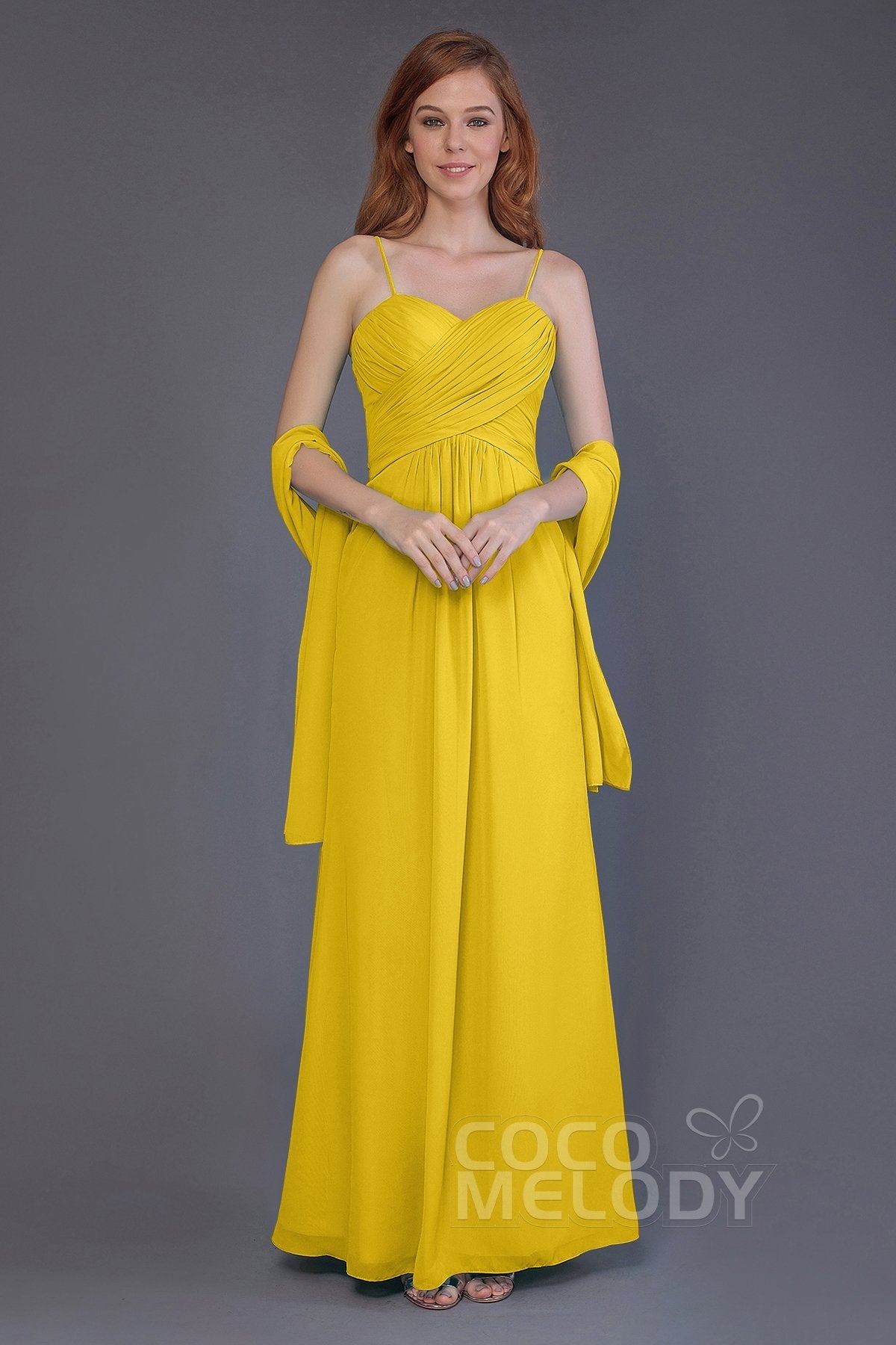 COCOMELODY Sheath-Column Floor Length Chiffon Bridesmaid Dress PR3544 