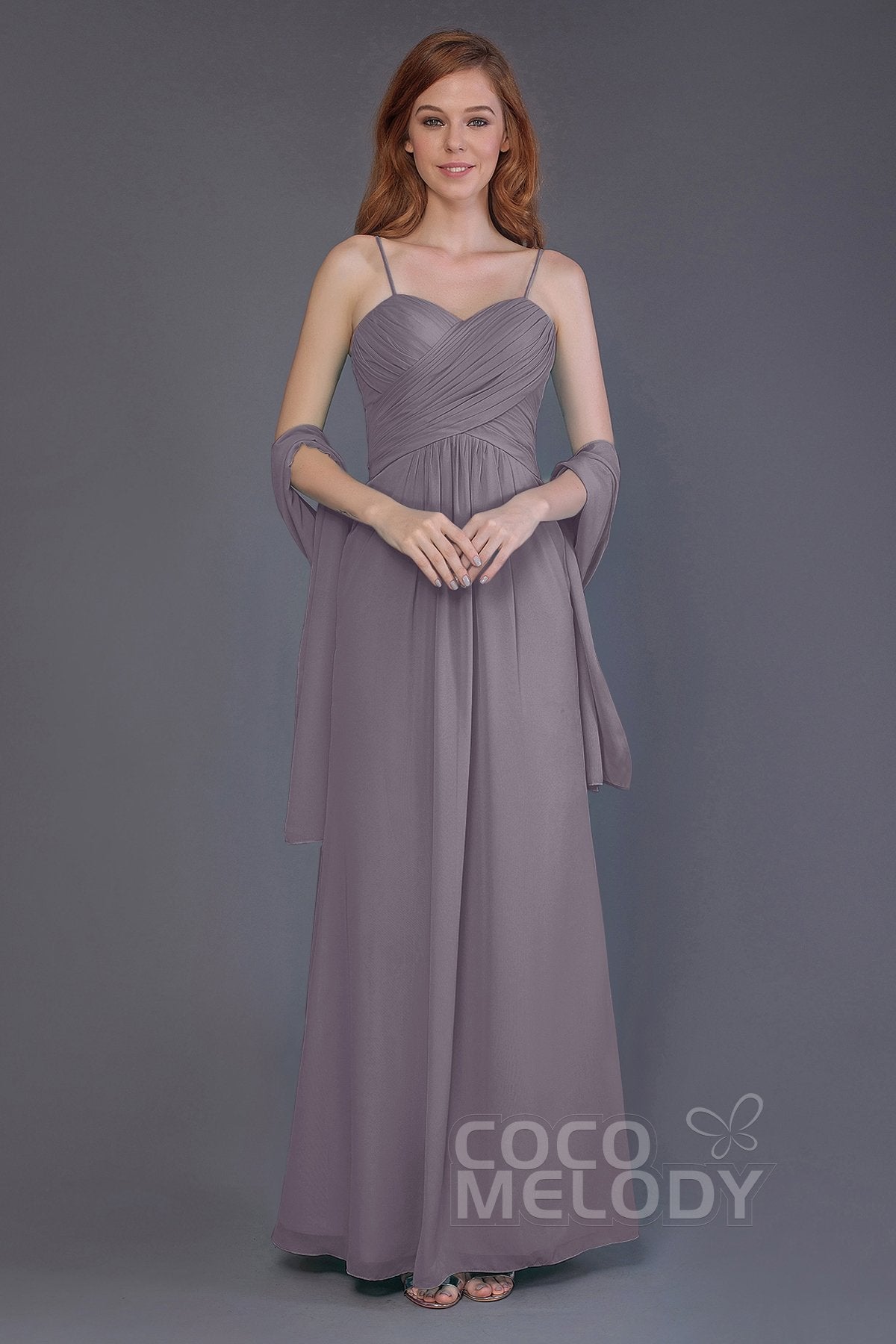 COCOMELODY Sheath-Column Floor Length Chiffon Bridesmaid Dress PR3544 