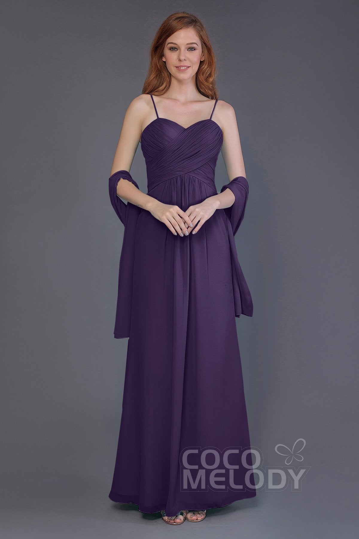 COCOMELODY Sheath-Column Floor Length Chiffon Bridesmaid Dress PR3544 