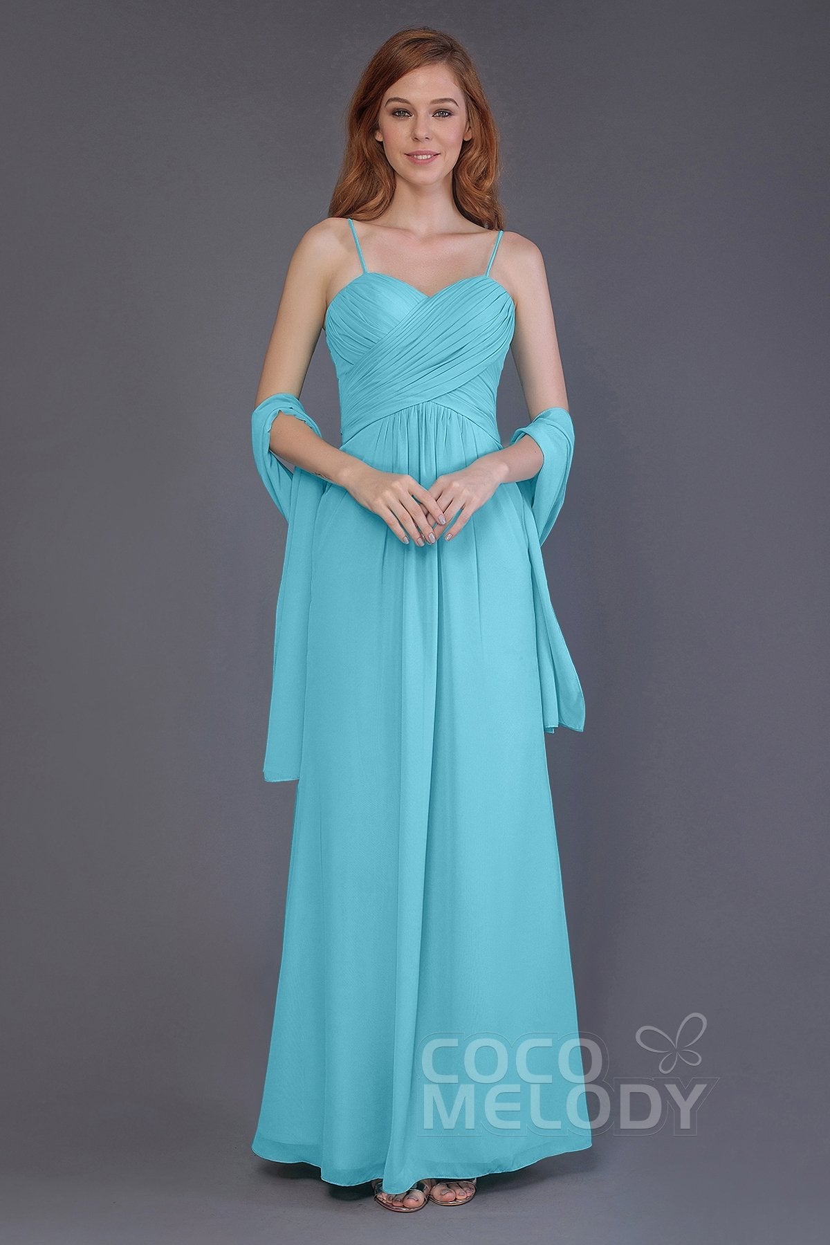 COCOMELODY Sheath-Column Floor Length Chiffon Bridesmaid Dress PR3544 