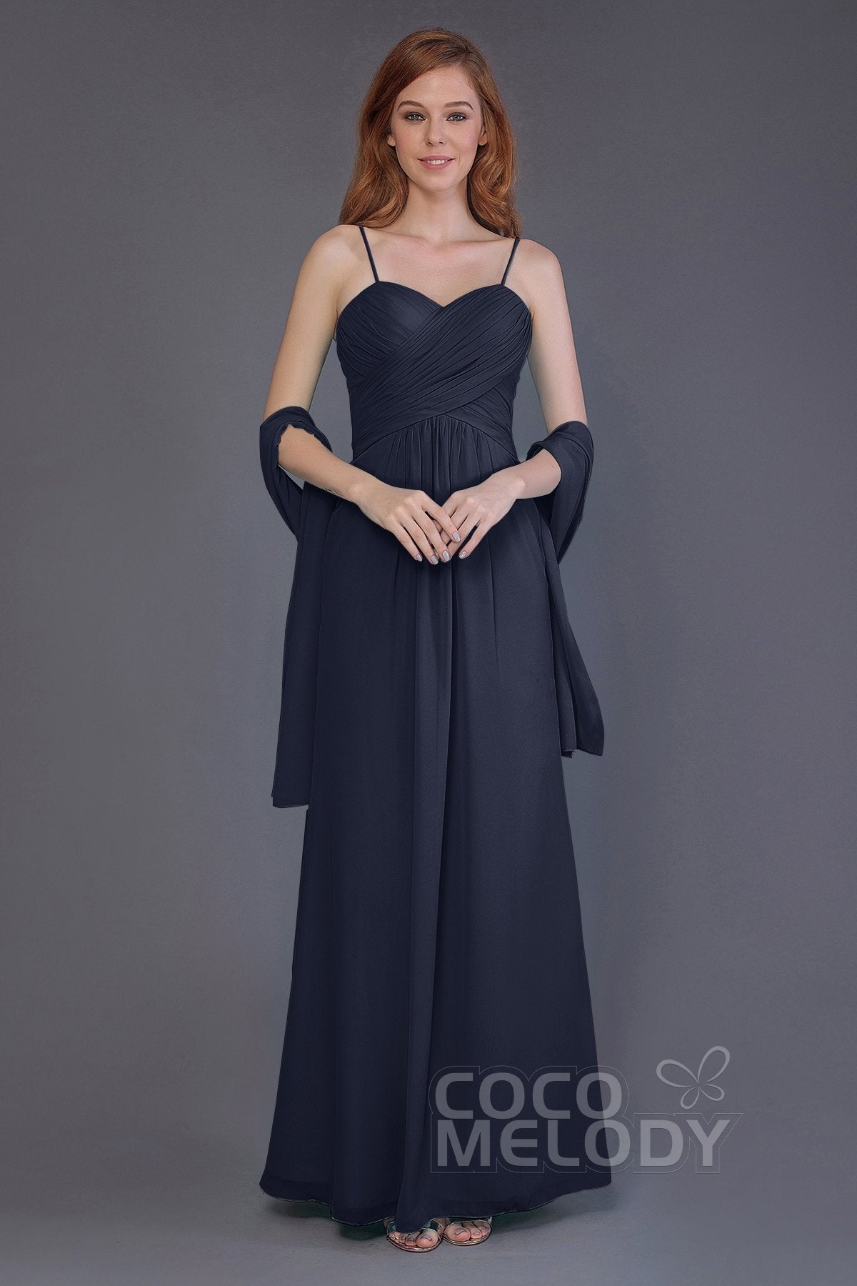 COCOMELODY Sheath-Column Floor Length Chiffon Bridesmaid Dress PR3544 