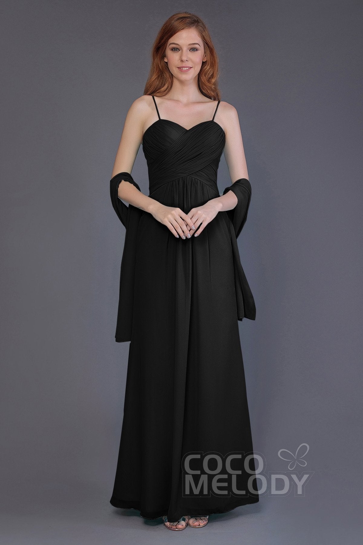 COCOMELODY Sheath-Column Floor Length Chiffon Bridesmaid Dress PR3544 