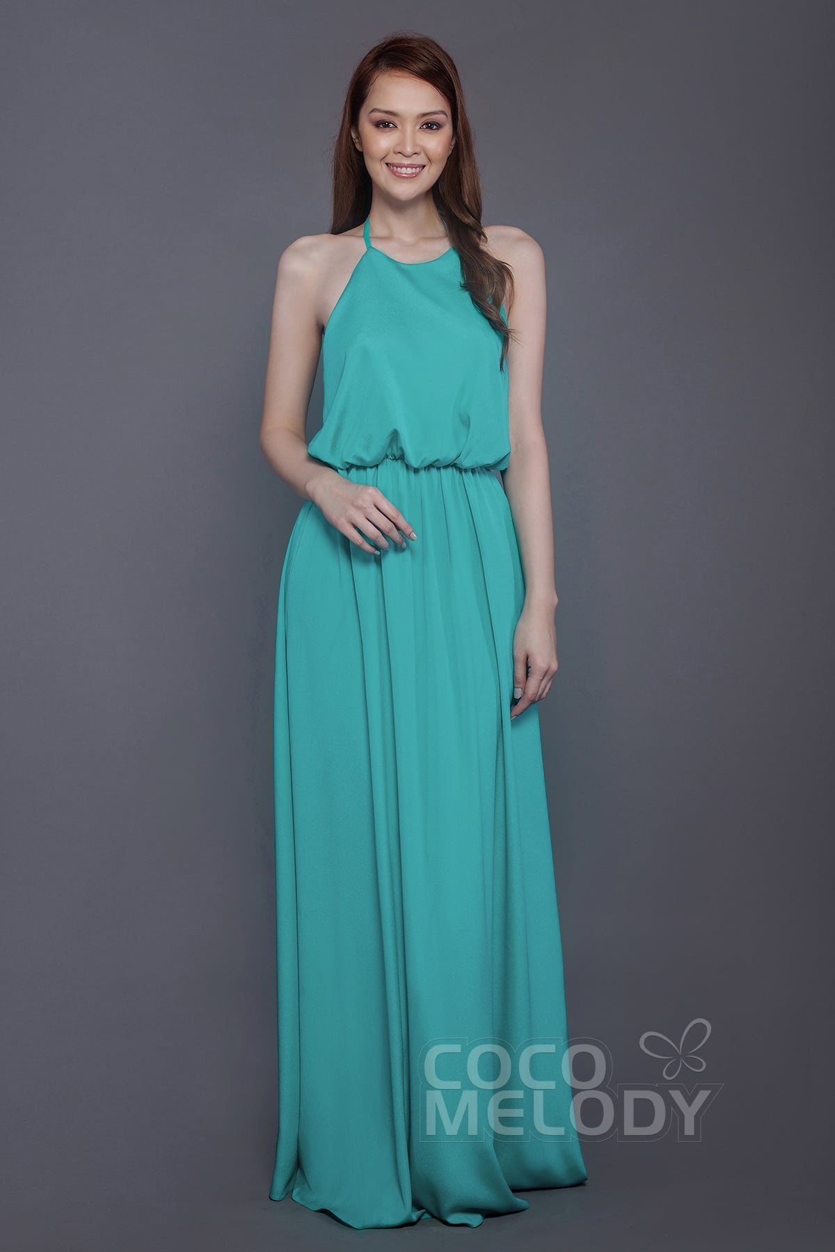 COCOMELODY Sheath-Column Floor Length Chiffon Bridesmaid Dress PR3547 