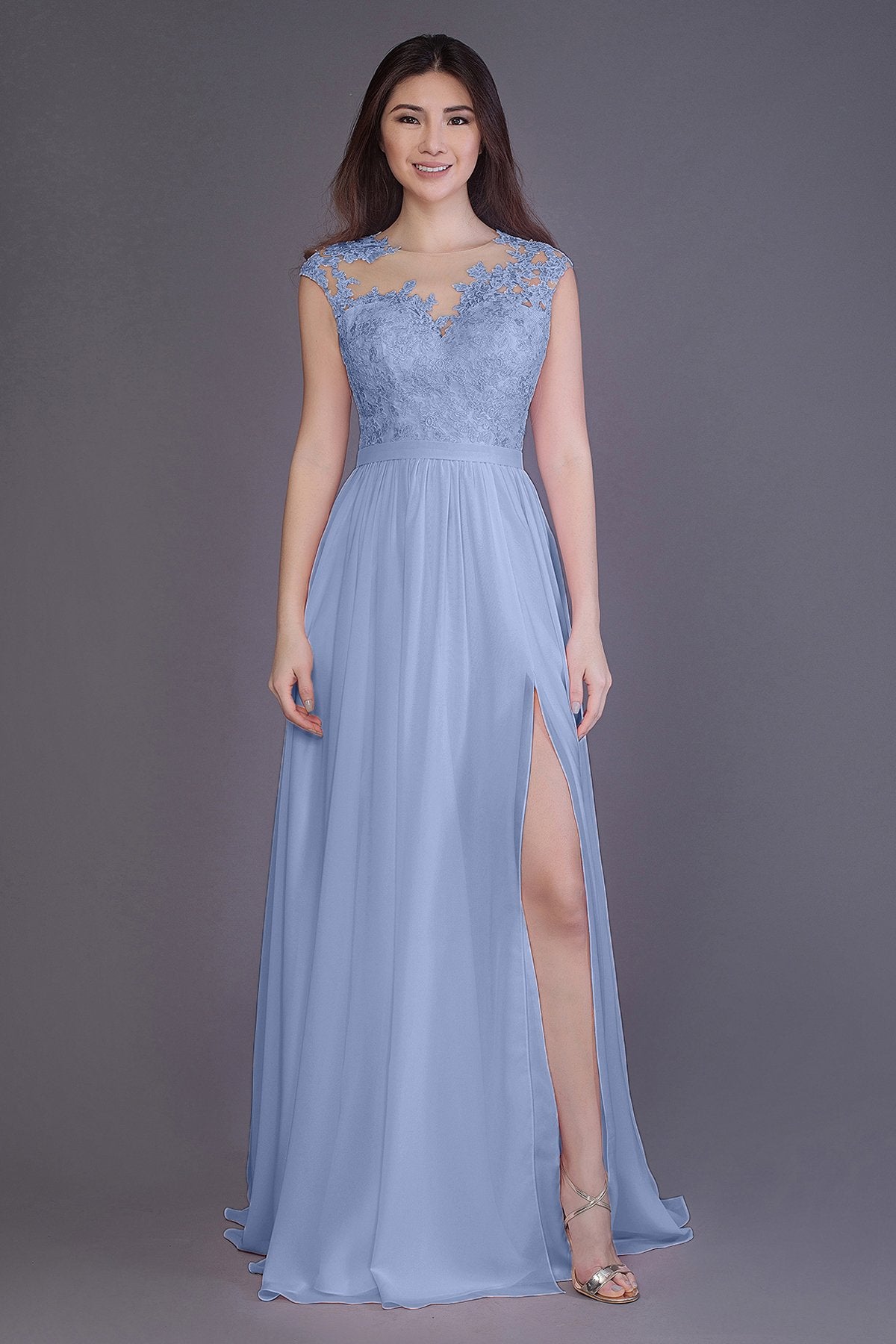 COCOMELODY Sheath Floor Length Chiffon and Lace Bridesmaid Dress PR3554 