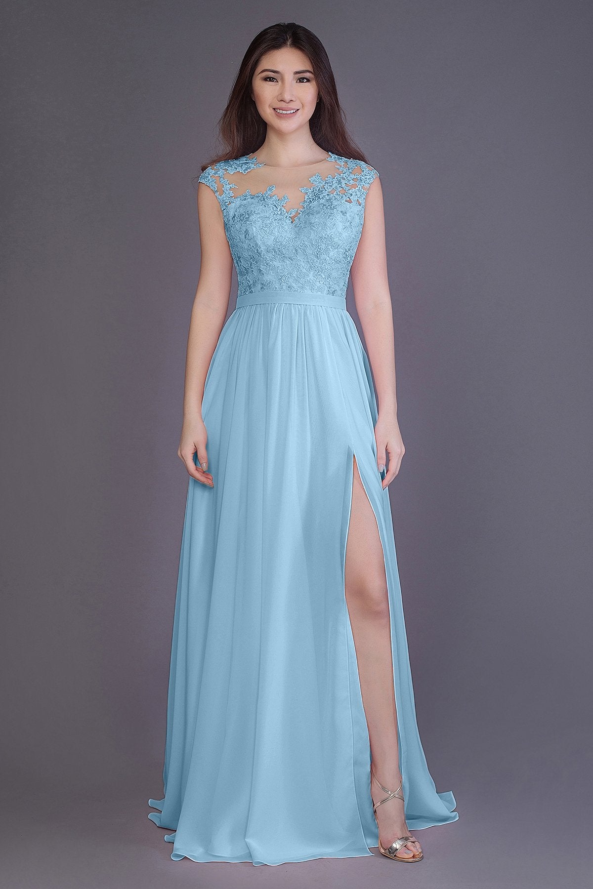 COCOMELODY Sheath Floor Length Chiffon and Lace Bridesmaid Dress PR3554 