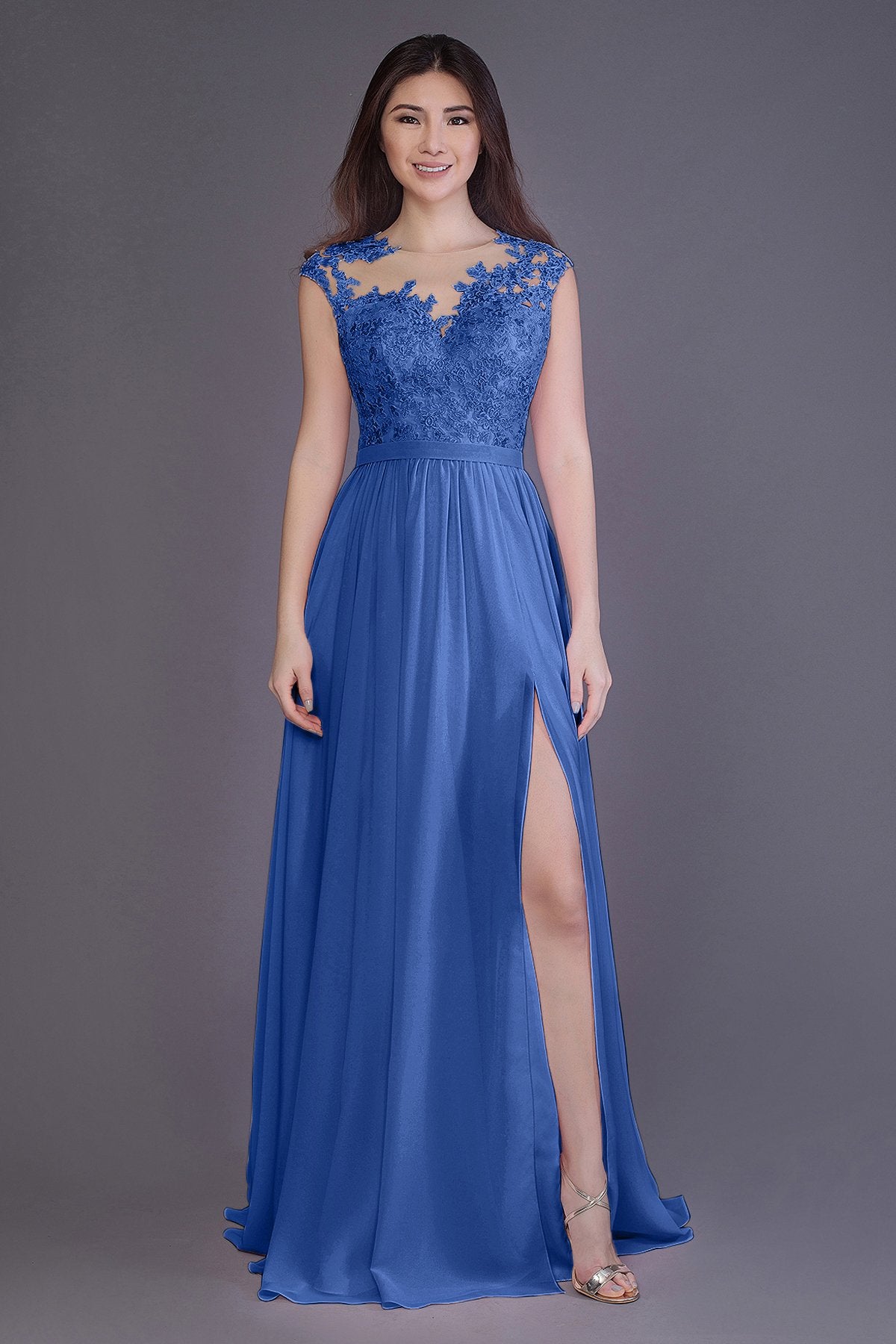 COCOMELODY Sheath Floor Length Chiffon and Lace Bridesmaid Dress PR3554 