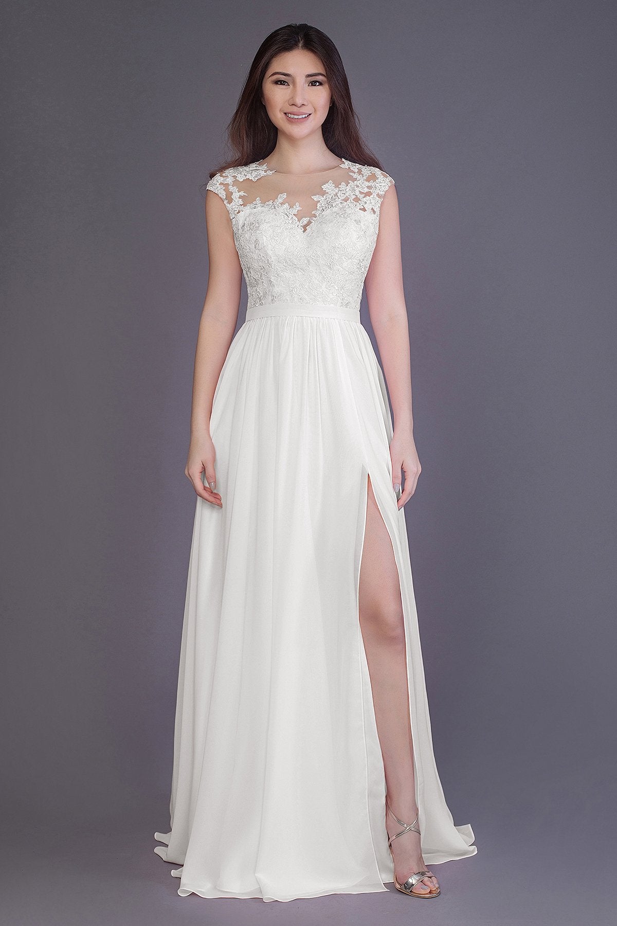 COCOMELODY Sheath Floor Length Chiffon and Lace Bridesmaid Dress PR3554 