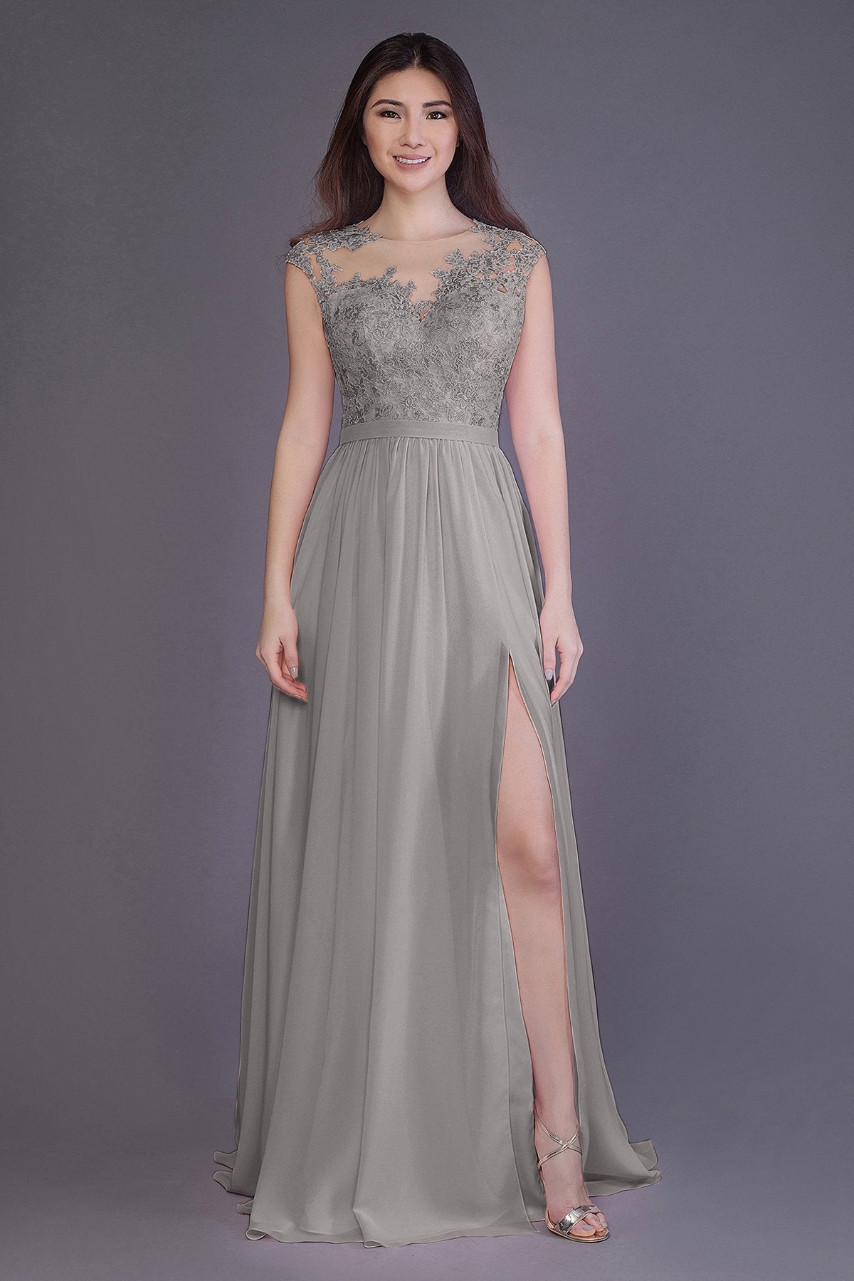 COCOMELODY Sheath Floor Length Chiffon and Lace Bridesmaid Dress PR3554 