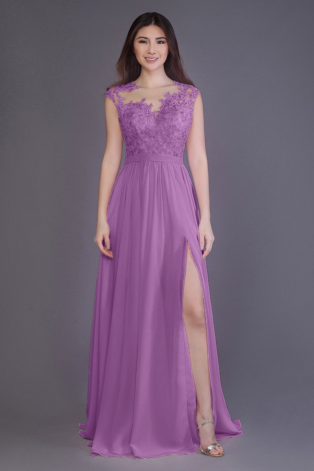 COCOMELODY Sheath Floor Length Chiffon and Lace Bridesmaid Dress PR3554 