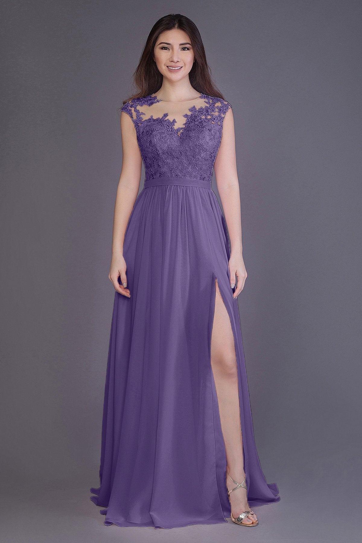 COCOMELODY Sheath Floor Length Chiffon and Lace Bridesmaid Dress PR3554 