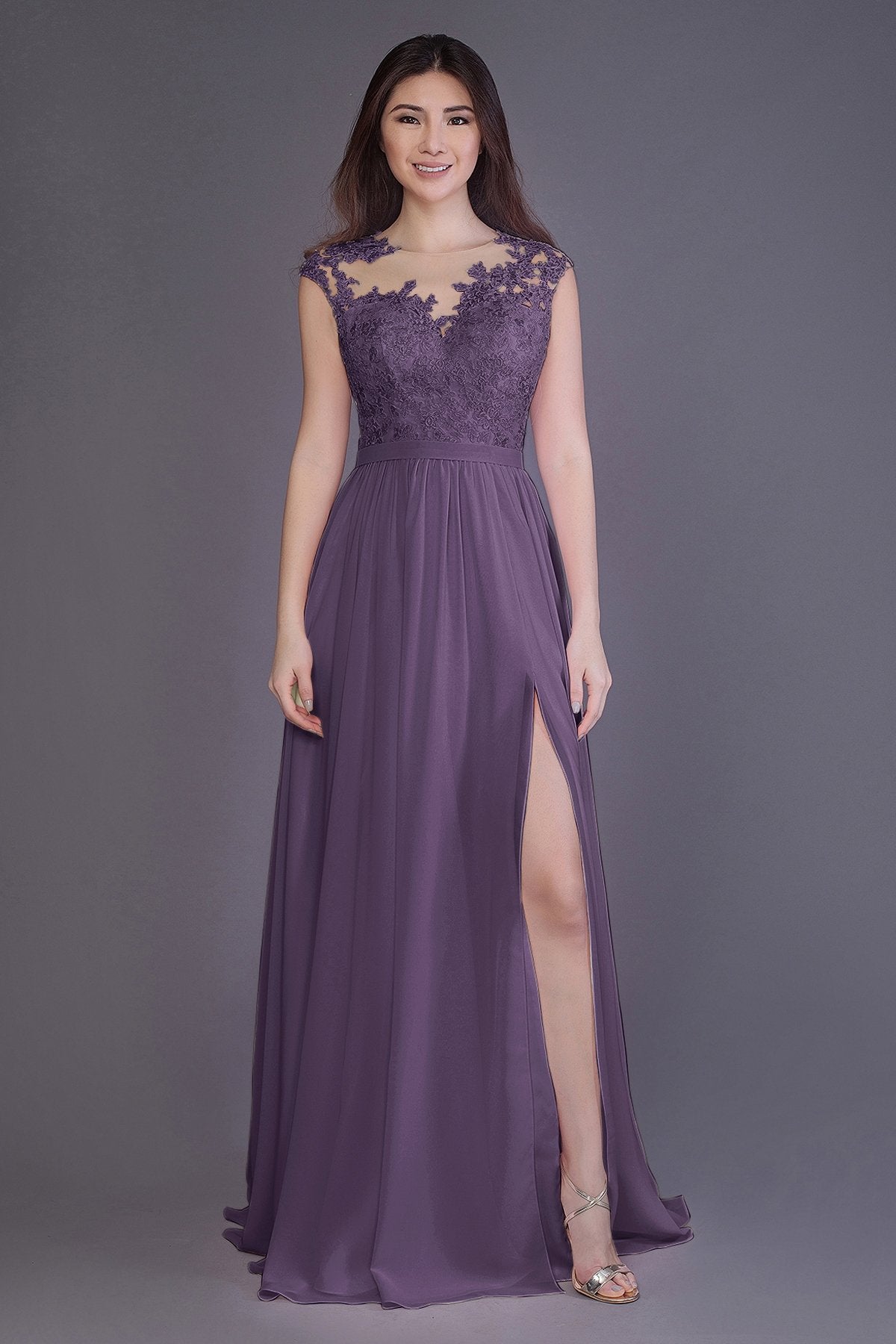 COCOMELODY Sheath Floor Length Chiffon and Lace Bridesmaid Dress PR3554 