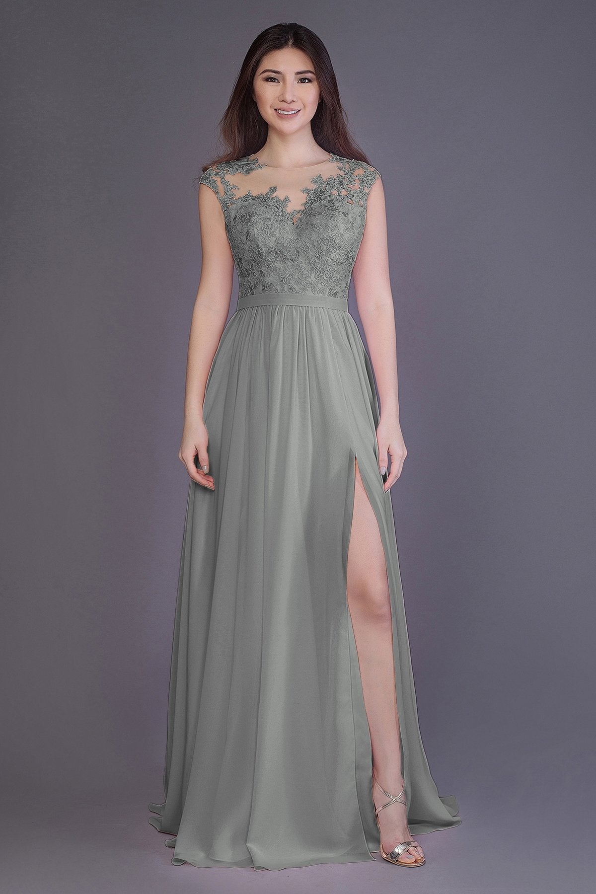 COCOMELODY Sheath Floor Length Chiffon and Lace Bridesmaid Dress PR3554 