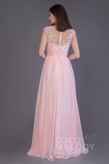 COCOMELODY Sheath Floor Length Chiffon and Lace Bridesmaid Dress PR3554 