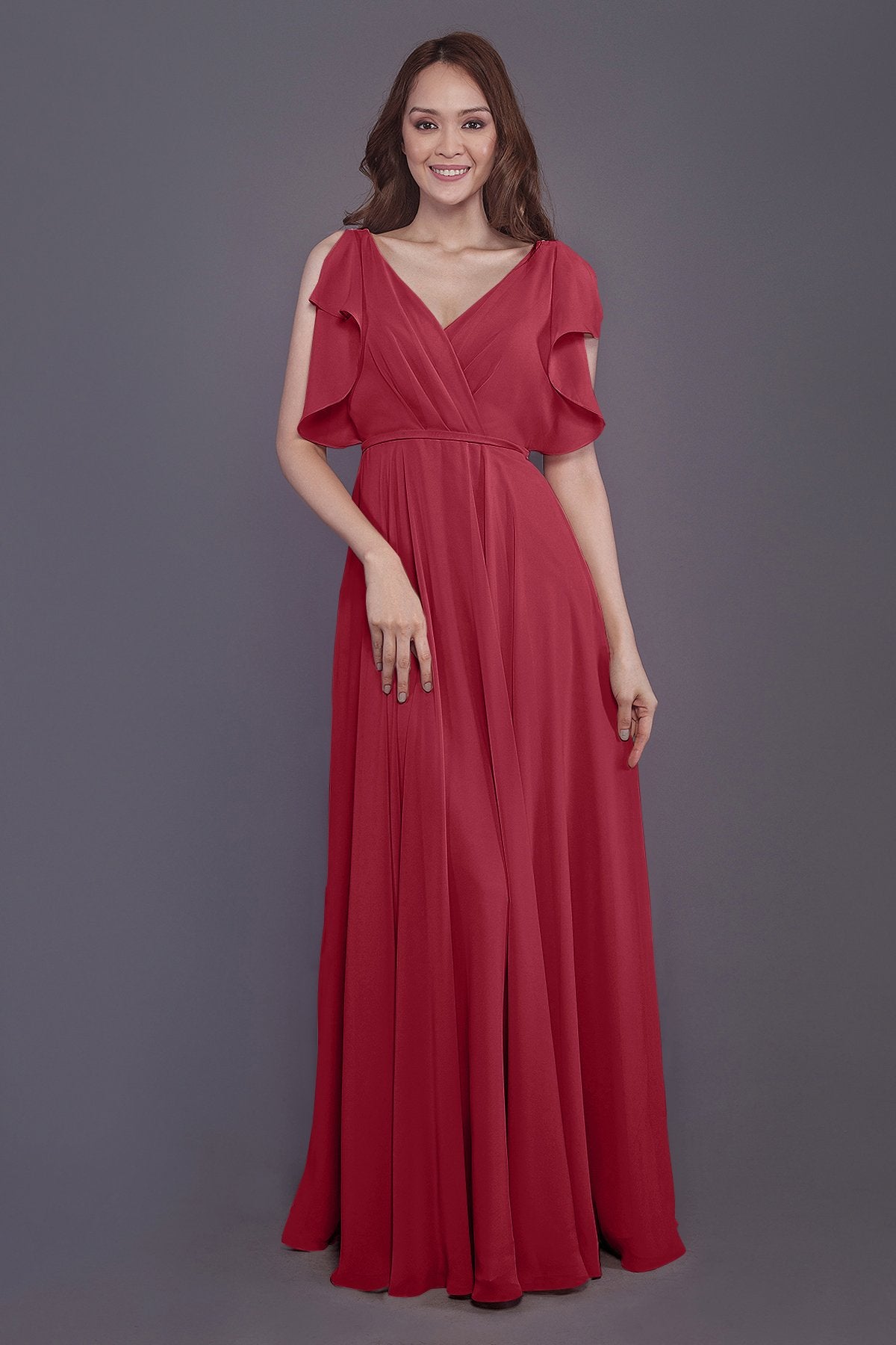 COCOMELODY Sheath-Column Floor Length Chiffon Bridesmaid Dress PR3568 