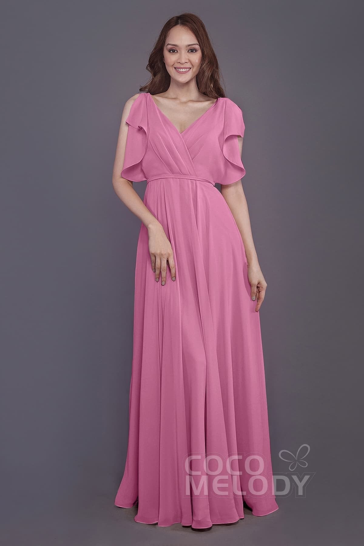 COCOMELODY Sheath-Column Floor Length Chiffon Bridesmaid Dress PR3568 