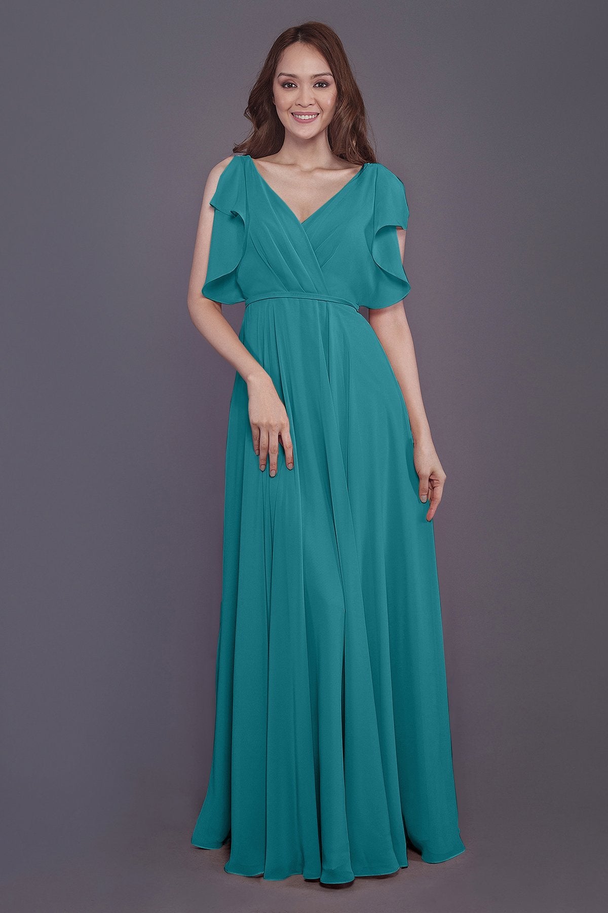 COCOMELODY Sheath-Column Floor Length Chiffon Bridesmaid Dress PR3568 