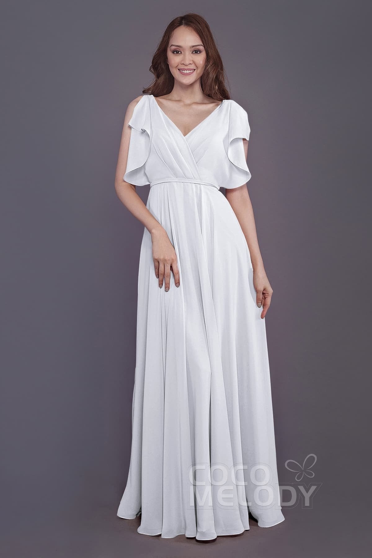 COCOMELODY Sheath-Column Floor Length Chiffon Bridesmaid Dress PR3568 