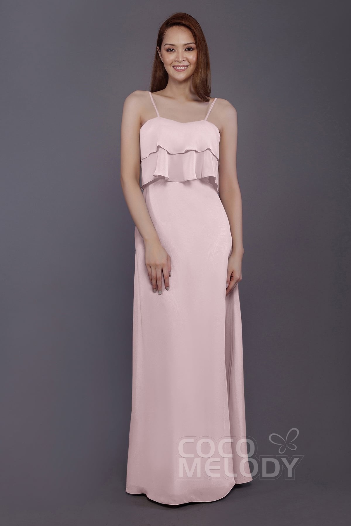 COCOMELODY Sheath-Column Floor Length Chiffon Bridesmaid Dress PR3575 