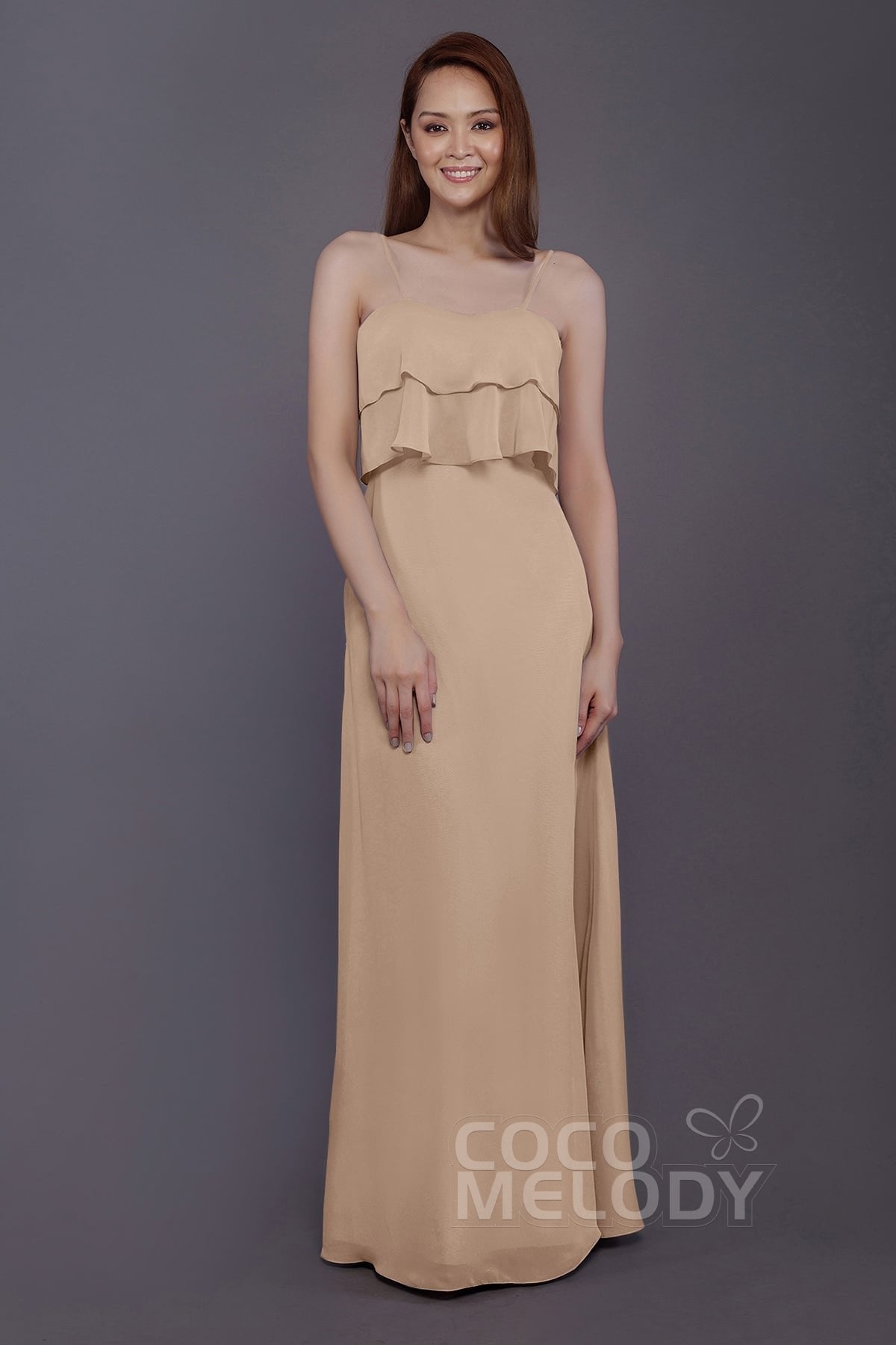 COCOMELODY Sheath-Column Floor Length Chiffon Bridesmaid Dress PR3575 