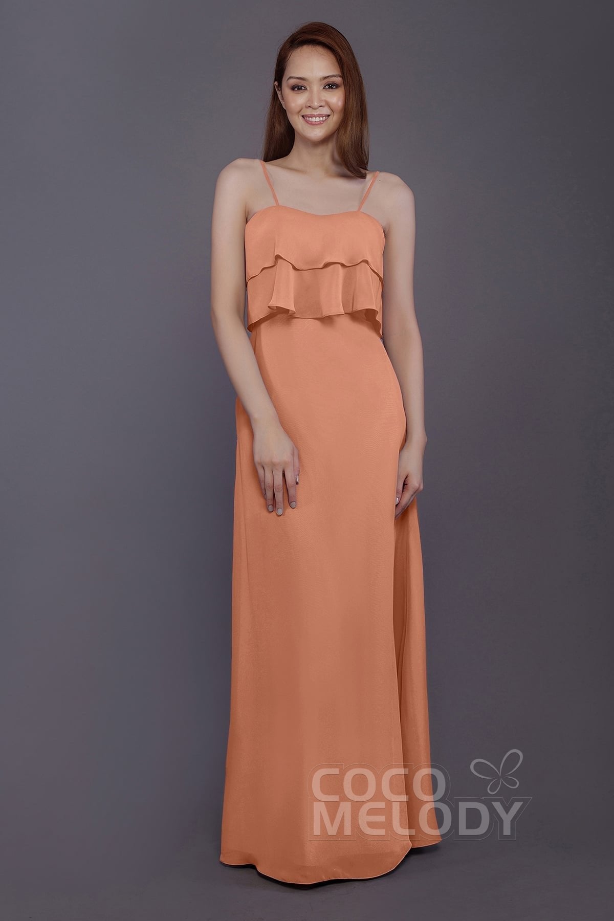 COCOMELODY Sheath-Column Floor Length Chiffon Bridesmaid Dress PR3575 