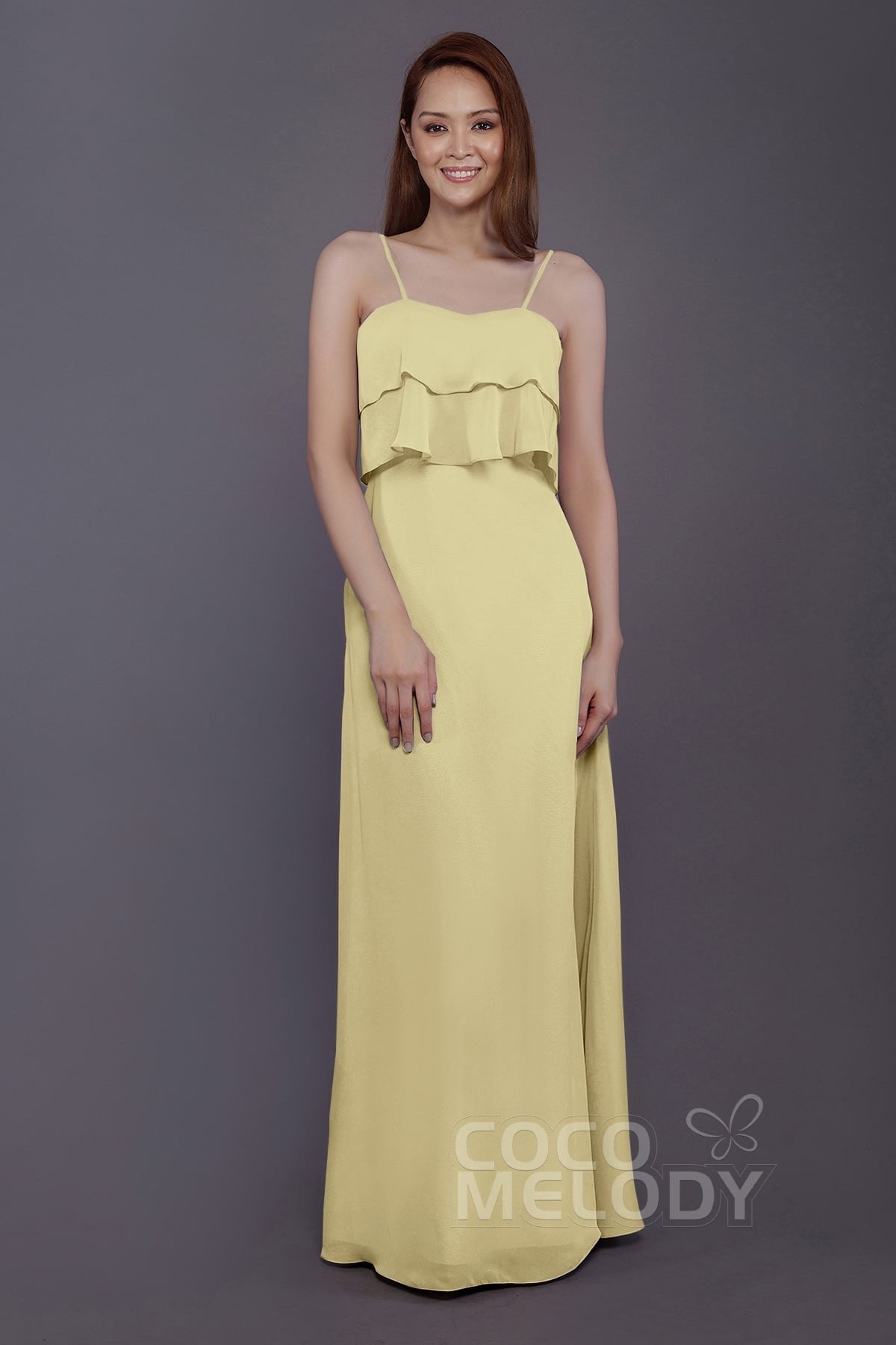 COCOMELODY Sheath-Column Floor Length Chiffon Bridesmaid Dress PR3575 