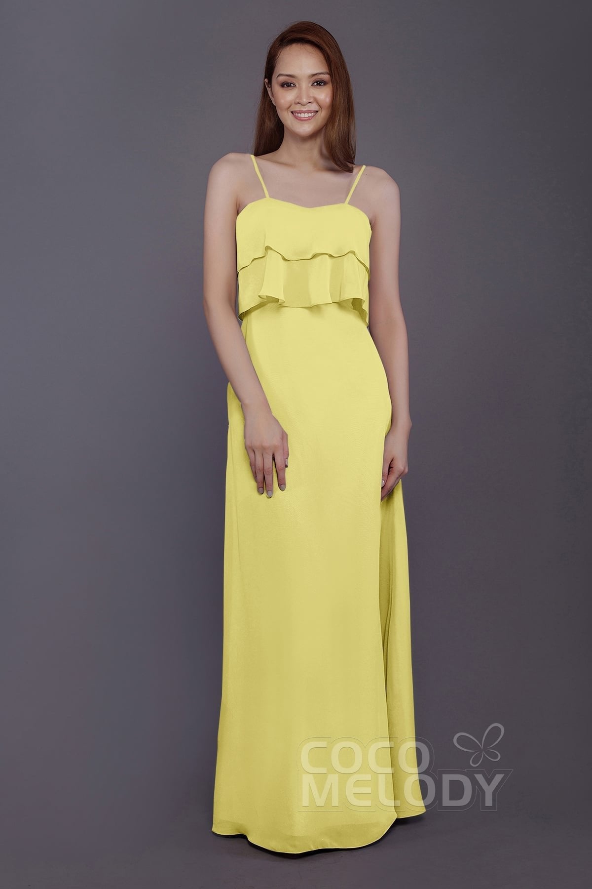 COCOMELODY Sheath-Column Floor Length Chiffon Bridesmaid Dress PR3575 