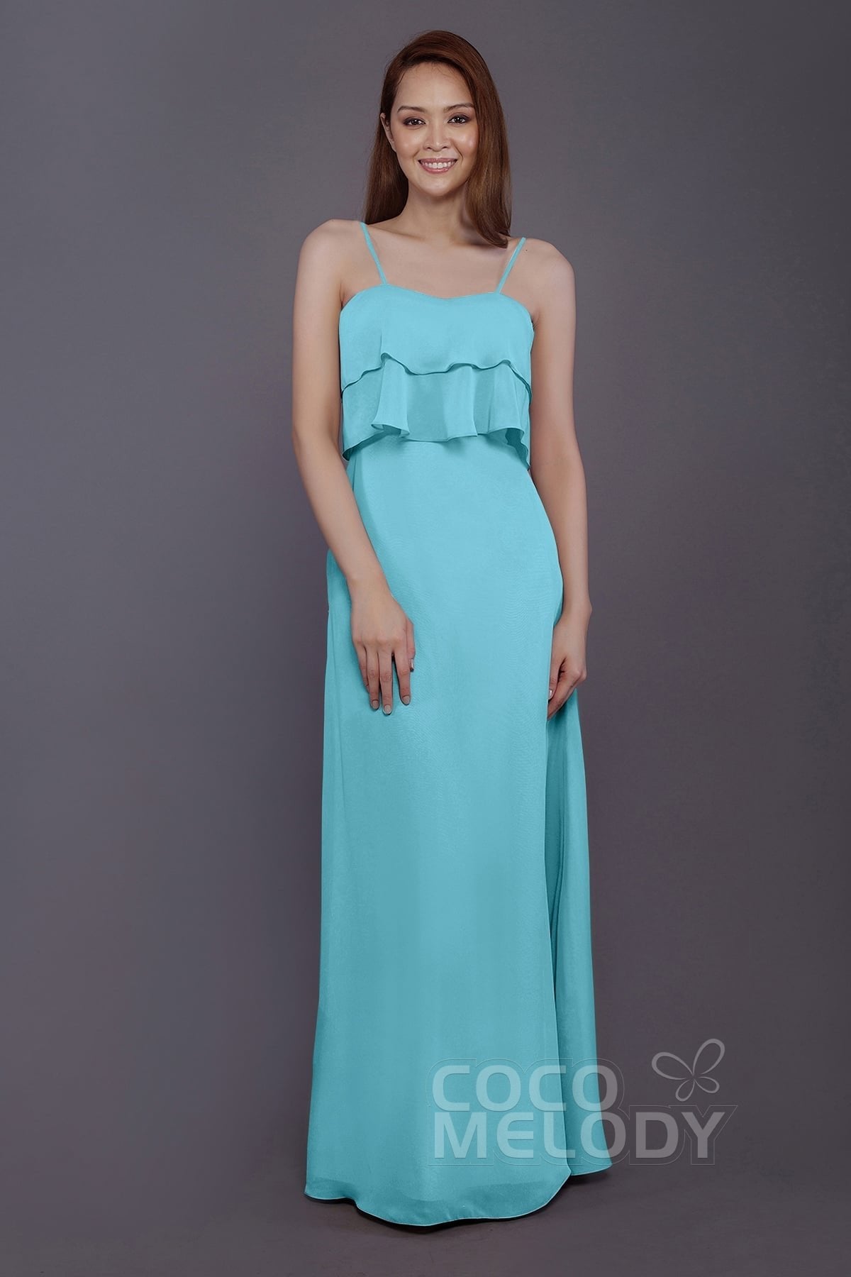 COCOMELODY Sheath-Column Floor Length Chiffon Bridesmaid Dress PR3575 