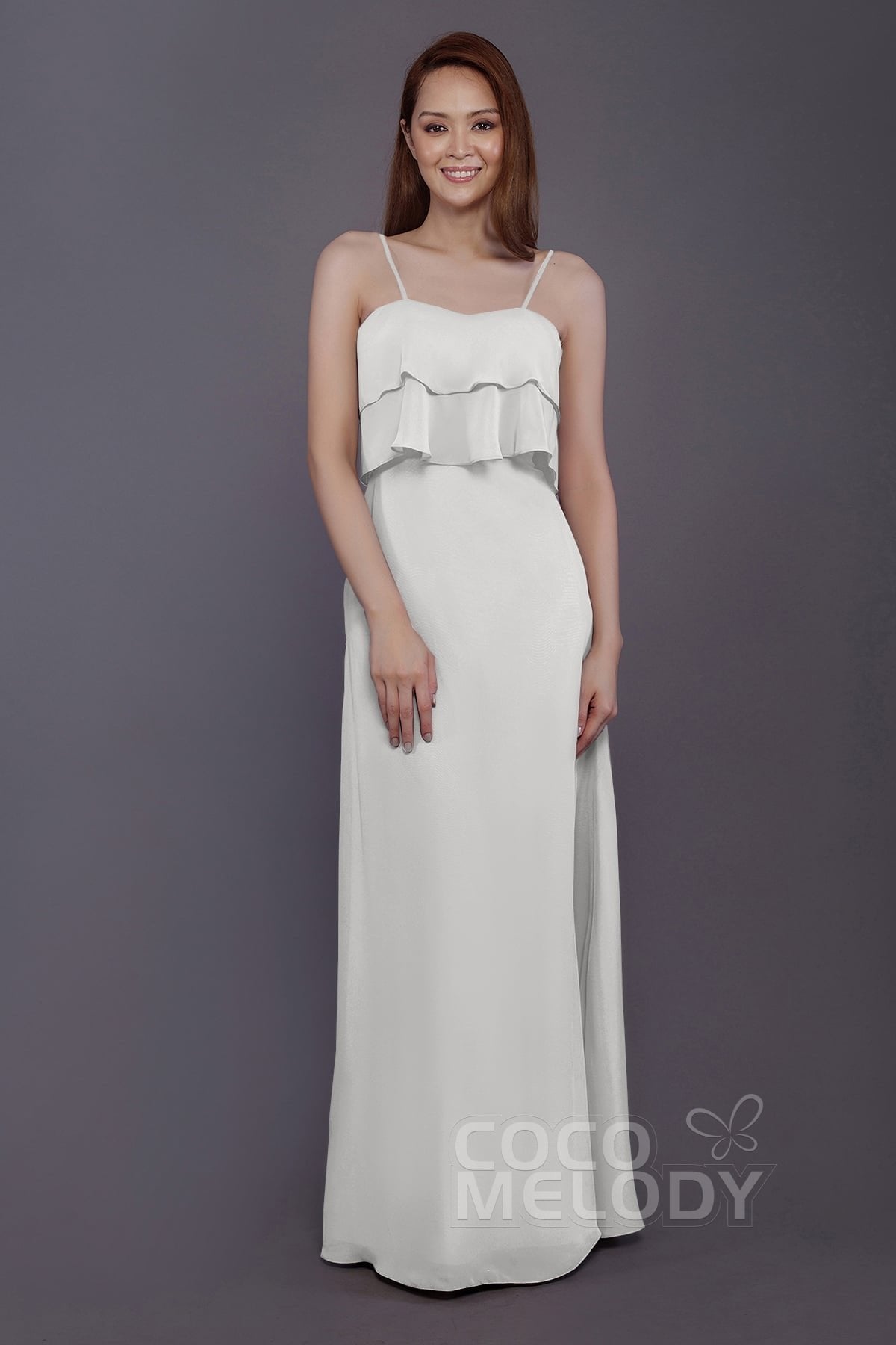 COCOMELODY Sheath-Column Floor Length Chiffon Bridesmaid Dress PR3575 