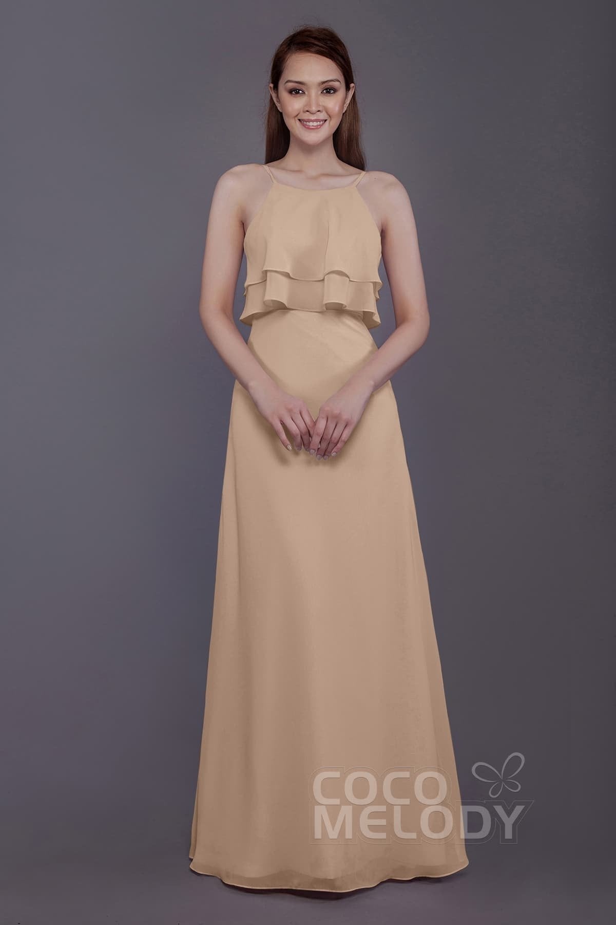 COCOMELODY Sheath-Column Floor Length Chiffon Bridesmaid Dress PR3577 