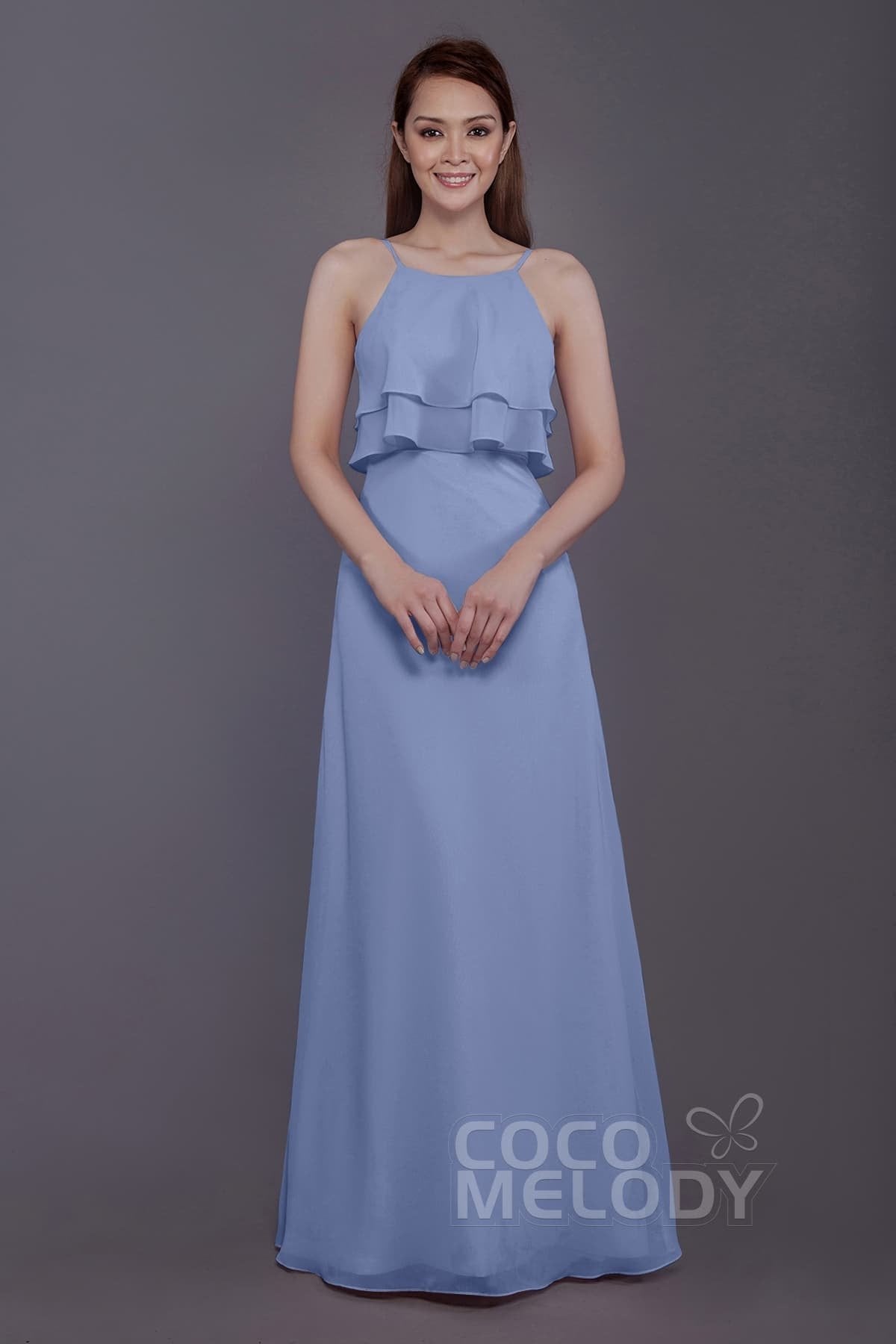 COCOMELODY Sheath-Column Floor Length Chiffon Bridesmaid Dress PR3577 