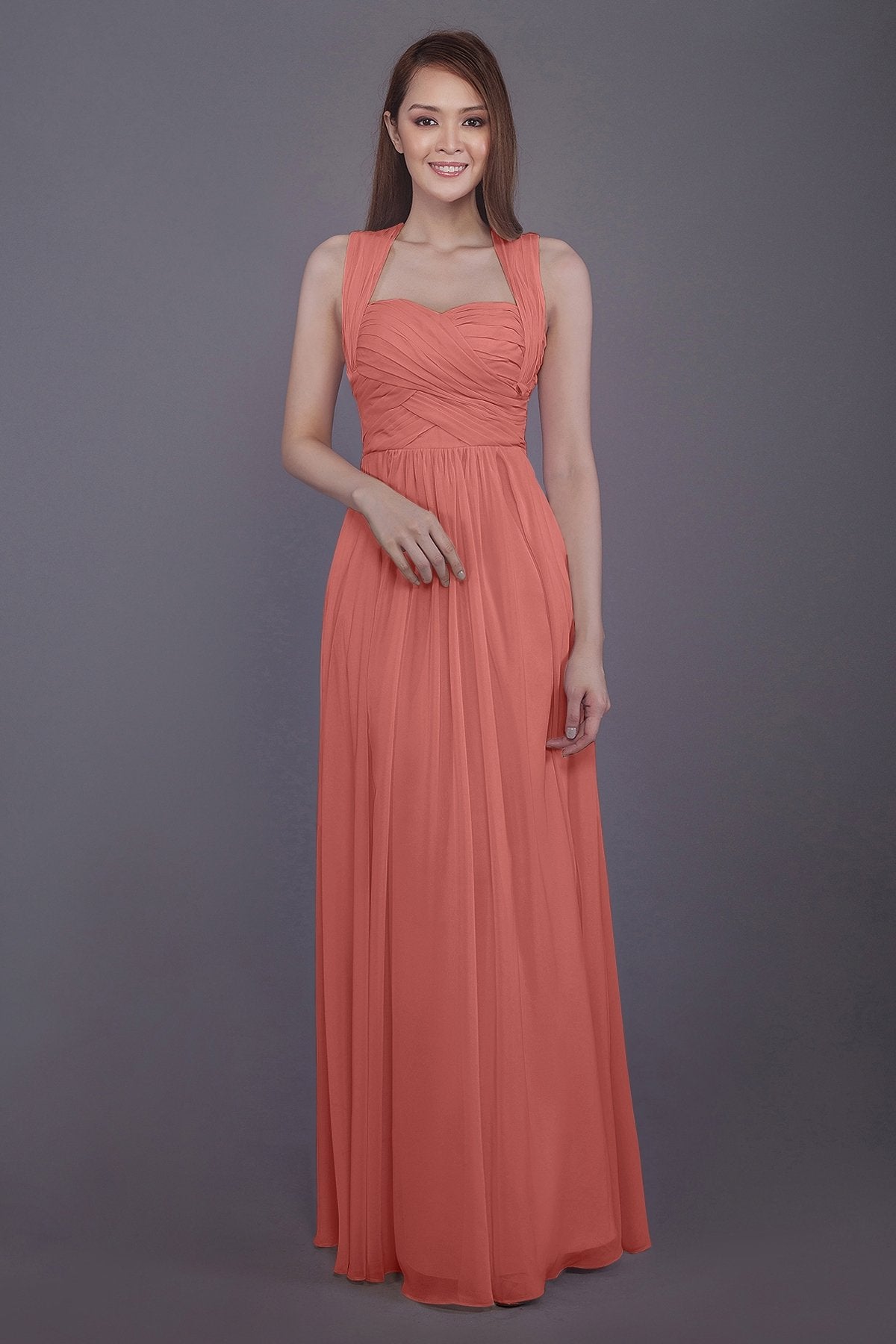 COCOMELODY Sheath-Column Floor Length Chiffon Bridesmaid Dress PR3585 