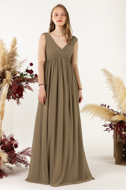 A-Line Sweep-Brush Train Chiffon Bridesmaid Dress CB0461