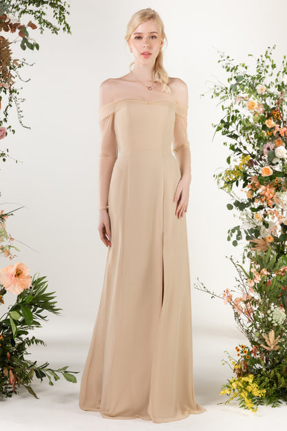 Trumpet Sweep-Brush Train Chiffon Bridesmaid Dress CB0480