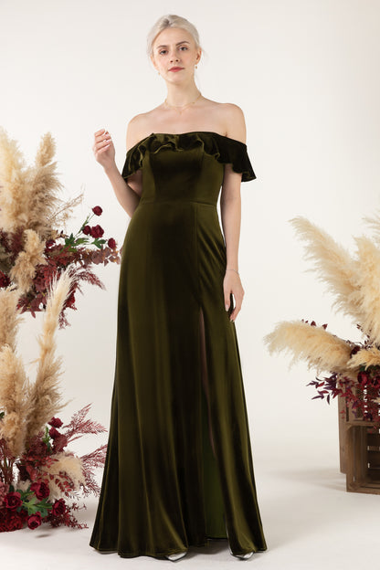 Sheath-Column Floor Length Velvet Bridesmaid Dress Formal Dresses CB0522