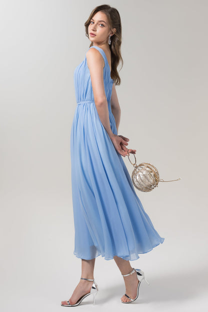 A-Line Tea Length Chiffon Bridesmaid Dress CB0555