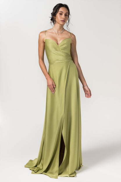 A-Line Floor Length Luxe Satin Bridesmaid Dress Formal Dresses CB0579